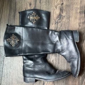 Tory Burch riding black leather boots